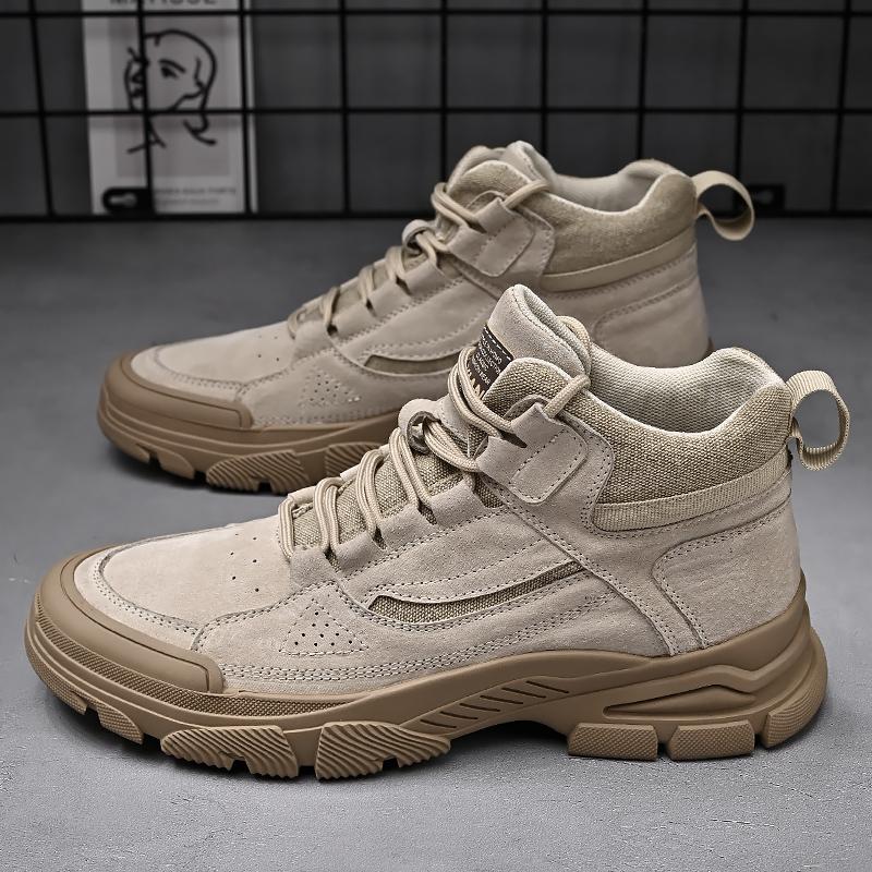 Men's High Top Shoes Plush Style Men's Outdoor Hiking Shoes Trend Men's Work Clothes Shoes Thick Soled Men's Casual Shoes