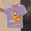 Garfield's new children's pure polyester short-sleeved boys' sports shirt, girls' casual top with cartoon print, summer T-shirt