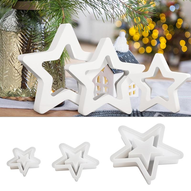 1Pc DIY Epoxy Mould Hollow Star Decoration Table Mould Hollow Large Medium and Small Pentagram Silicone Mould