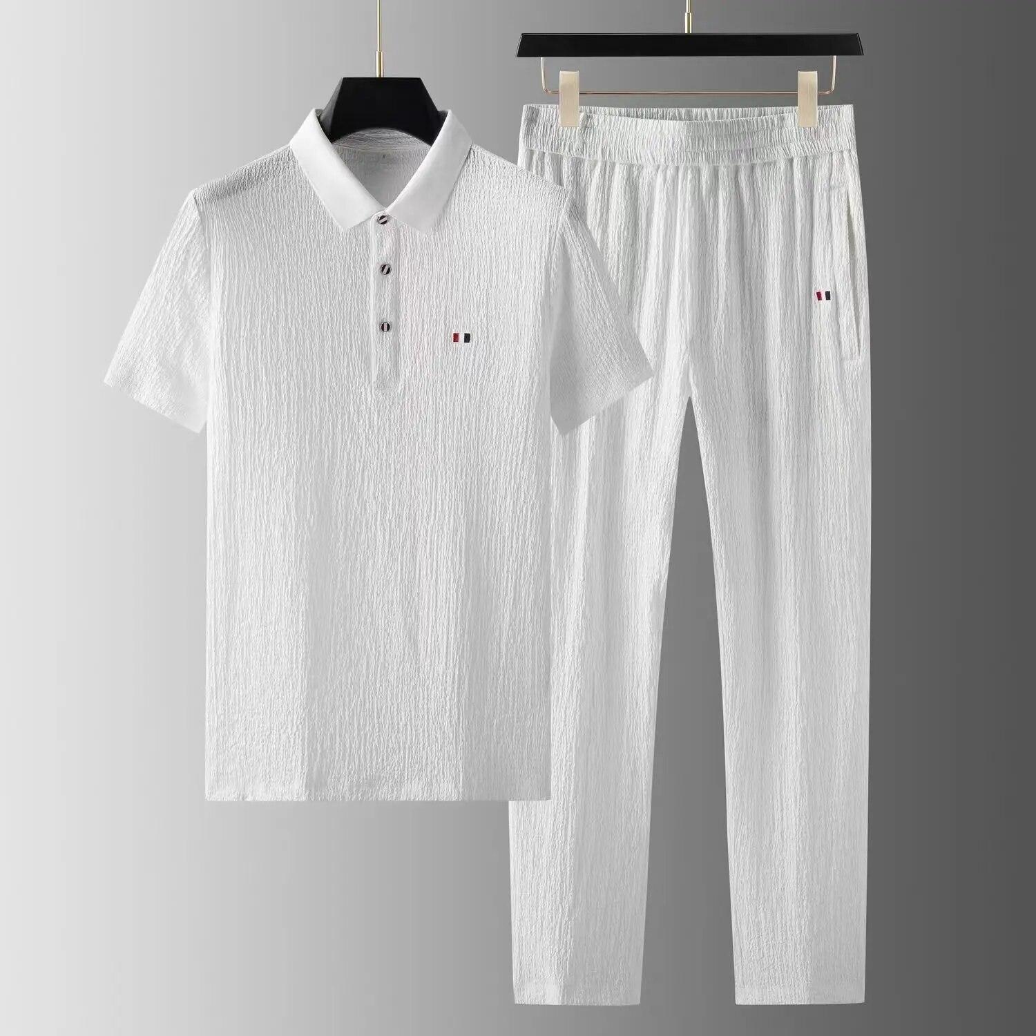 Sommer   Herren Klassische Mode Einfarbige Kurzarmhemden Hosen Zweiteiliges Set 2026 Herren Freizeit Lockerer Sportanzug M weiß