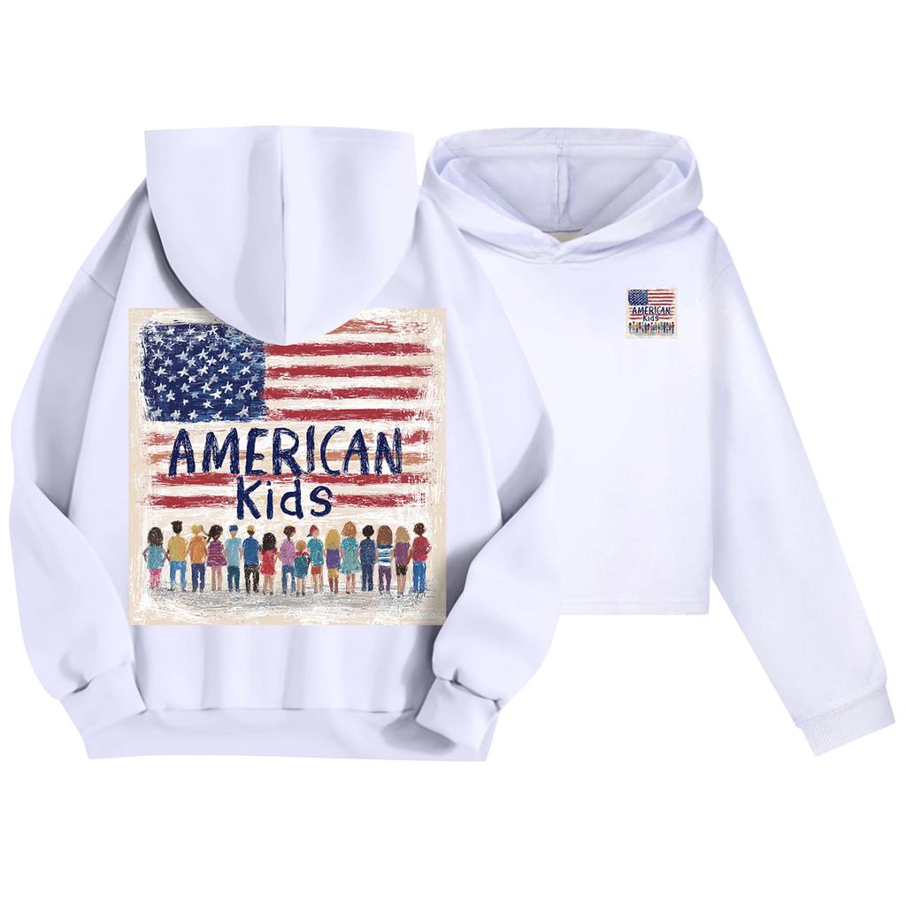 Kids Casual Fashion American Flag Printed Long Sleeve Hooded Sweatshirt