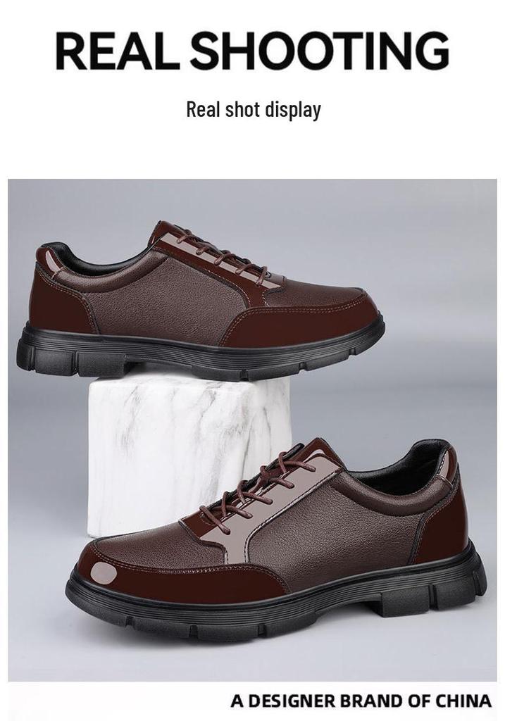 Men's Cross-Border Formal Leather Shoes, Lace-Up Cowhide, Thick Sole, Large Size, Casual Spring/Autumn Footwear
