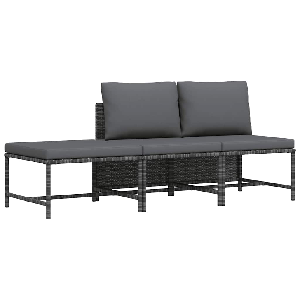 vidaXL 3-tlg. Garten-Sofagarnitur mit Kissen Grau Poly Rattan