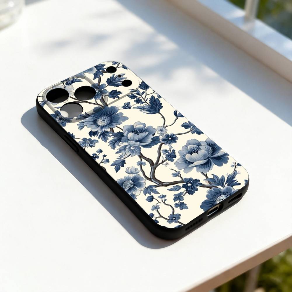 Blue White Porcelain Art For iPhone 17,16,15,14,13,12,11,Pro,Max,Plus,E,SE4,Air,Mini Black Soft Cover Phone Case
