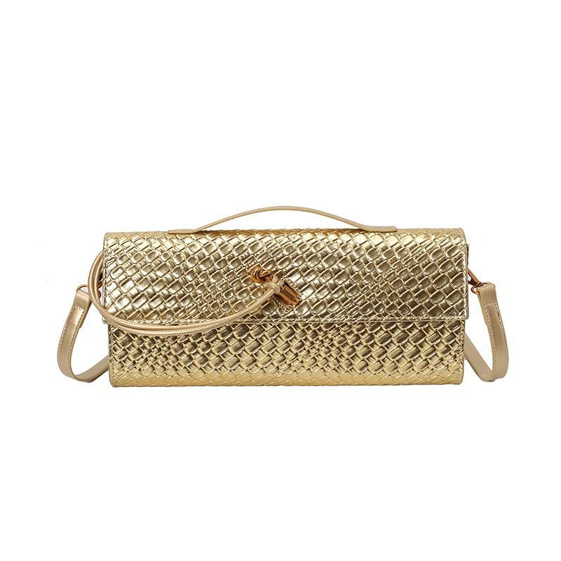 

2026 New Style Woven Bagel Cross-body Bag Retro Handbag Simple Light Luxury Shoulder Bags золотистий