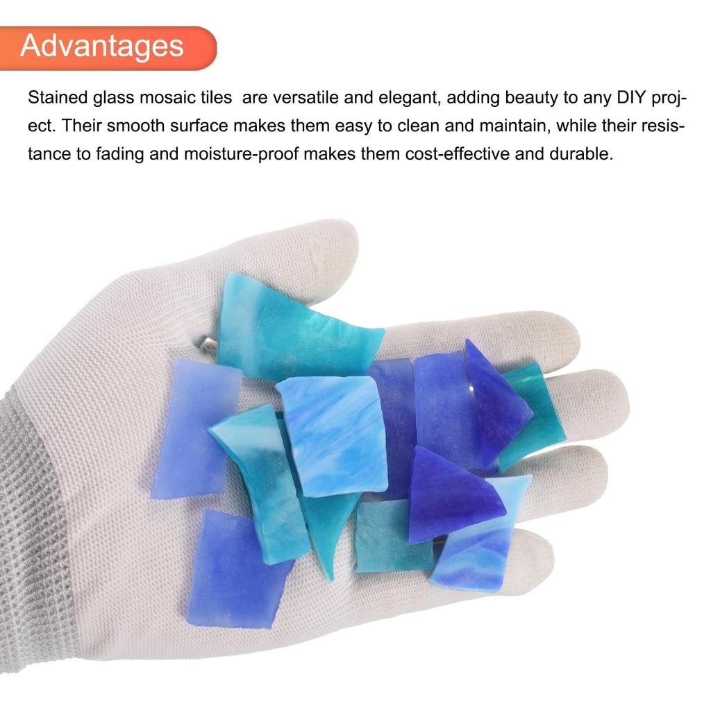 uxcell Craft Glass Mosaic Tiles, Stained Glass Mosaic Tiles Bulk, Blue Series, 2 Sets for Craft, DIY, Hobby Art Projects