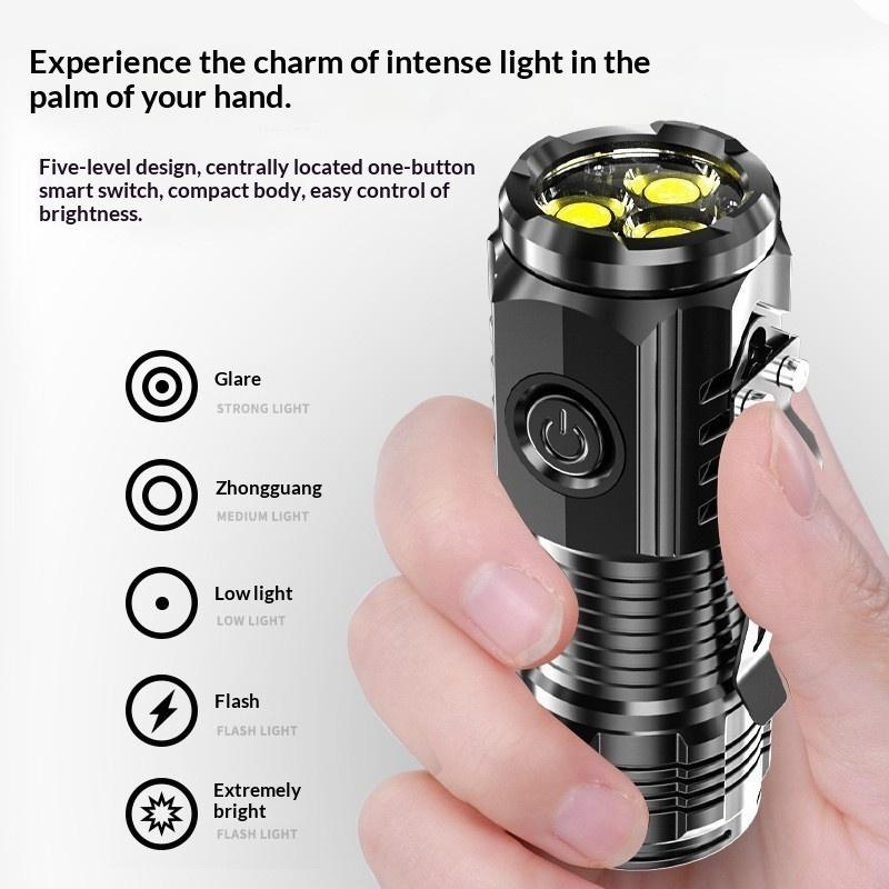 Portable Mini Led Flashlight 3Led Ultra Strong Light Flash Light Usb Rechargeable Built-In Battery With Pen Clip