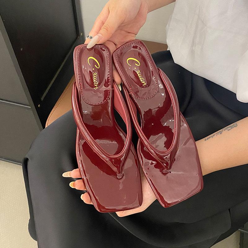 Fashion Fashion Square Toe Women Thin Heels Slippers Slides Female Flip Flops Shallow Ladies Heels Slippers Sandals Shoes Pumps