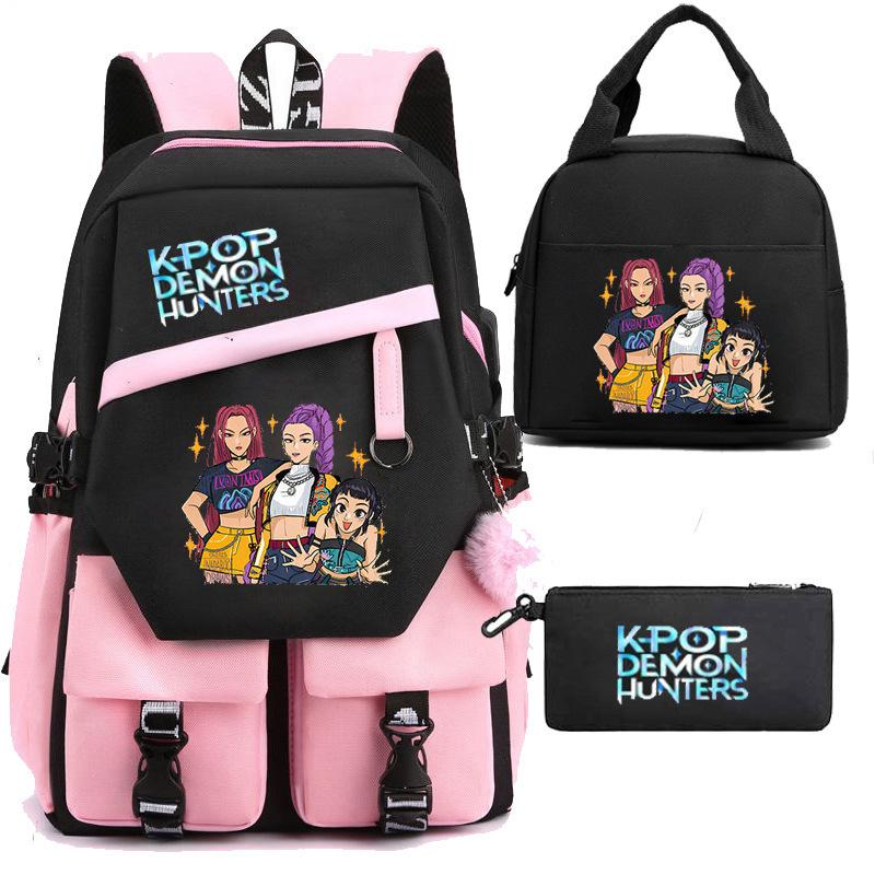 Kpop Witch Hunters Peripheral Backpack Portable Lunch Bag Pencil Bag School Bag Student Backpack Three-Piece Set