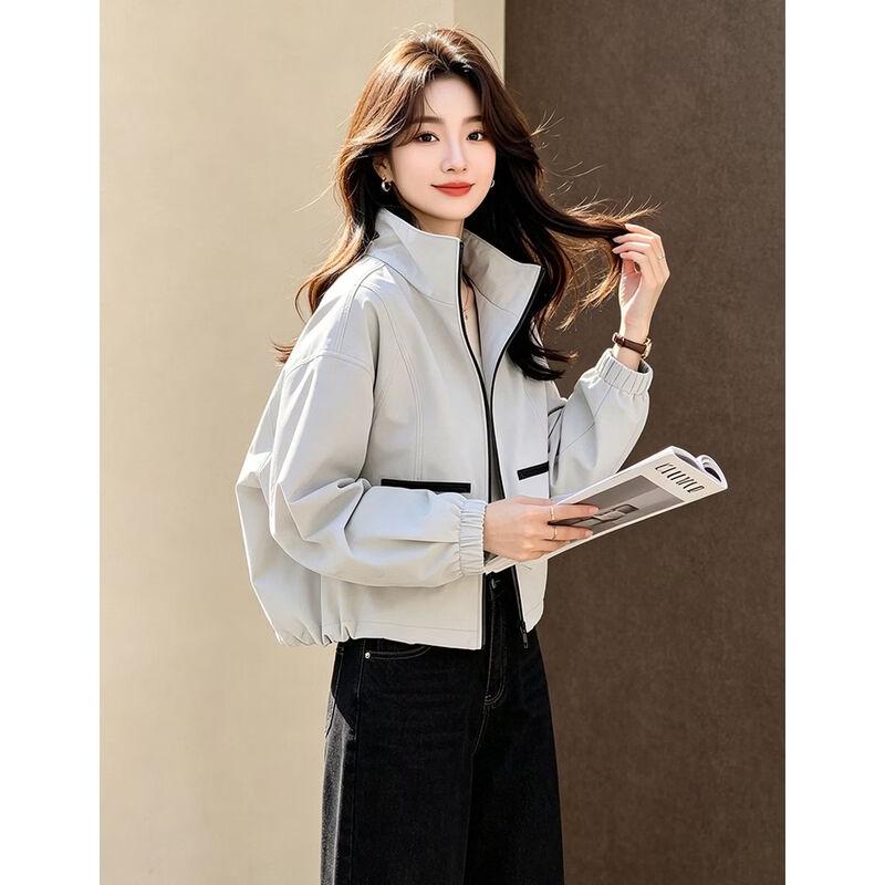 D.F.DEAR Women's Casual Contrast Trim Zip-Up Short Jacket