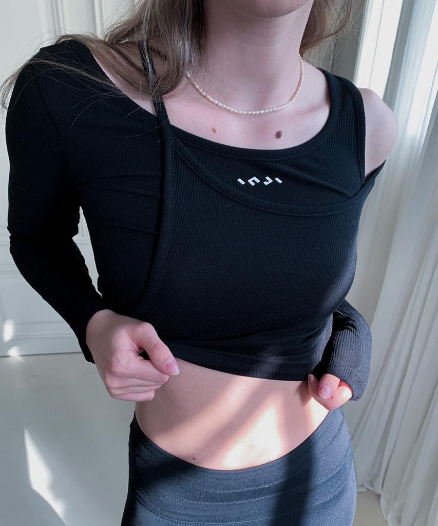 INJIACTIVE Layered Ribbed Top Black