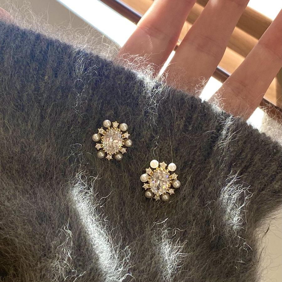 Zircon pearl oval stud earrings fashion exquisite earrings temperament earrings women's high sense