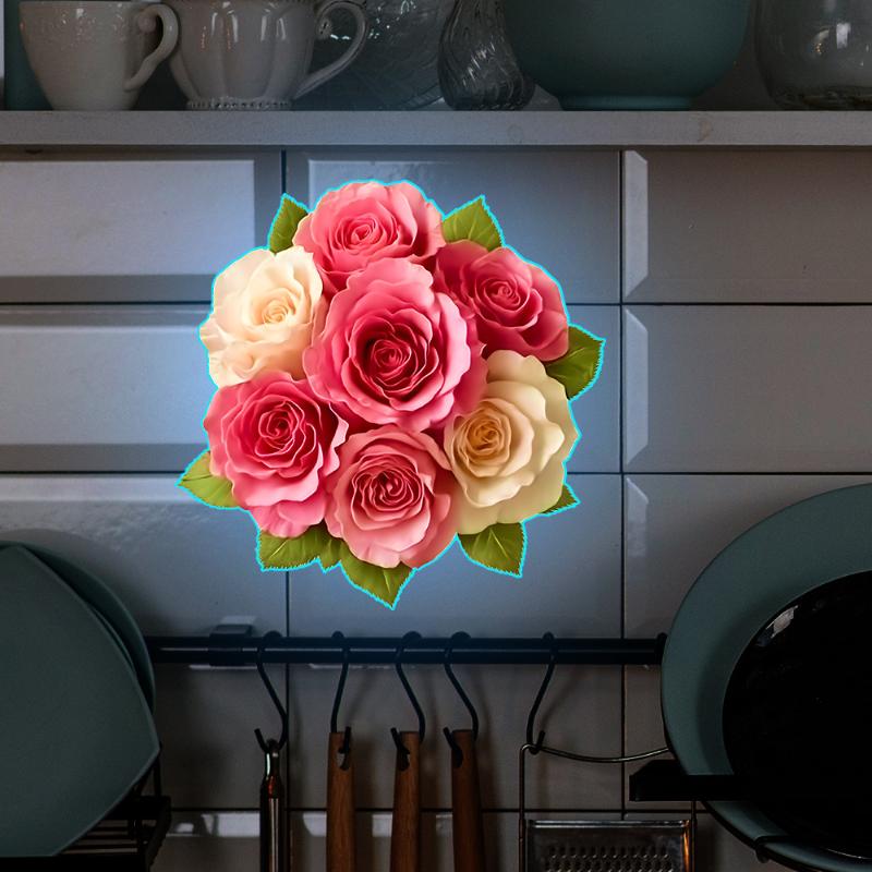 Ljusblommig Toalettklistermärke Nattlampa Blommig Väggdekal Badrum Sovrumsklistermärke Självhäftande PVC Vattentät Heminredning