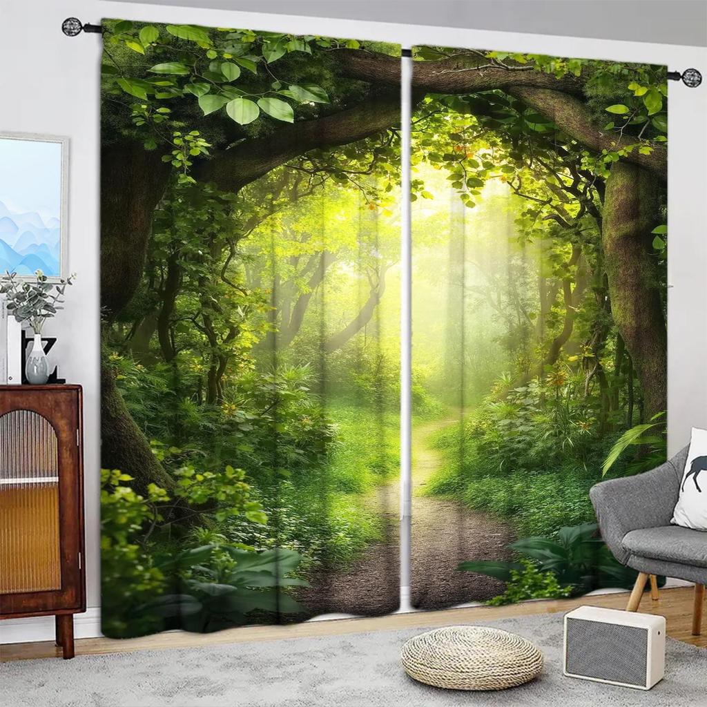 2 Panels Tree Arch Forest Pattern Window Curtains Versatile Design Suitable for Any Style Creating a Peaceful Living Space
