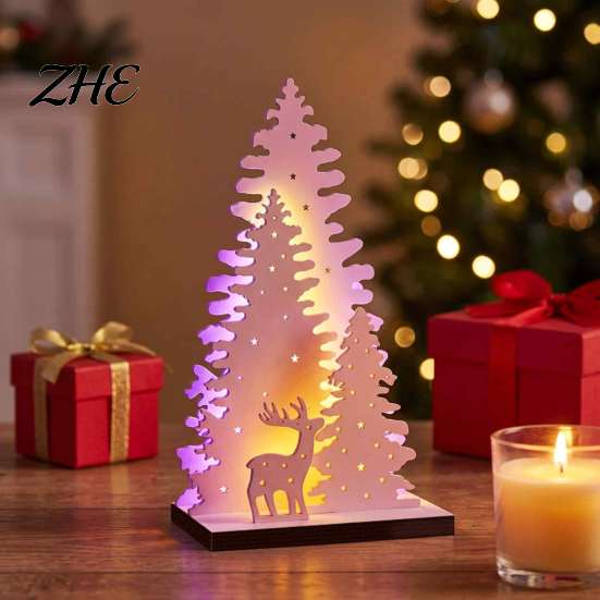 Holiday Decoration for Entryway LED Wooden Christmas Tree Tabletop Decor, Glowing Hollow Light Up Festive Home Table Centerpieces Ornaments Party And