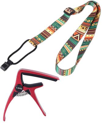STELLAFISSA Ukulele Ukulele Strap Ukulele Dedicated Capotast Capo No Drilling Hook (Ukulele Dedicated Strap and Capotast Set, Red)