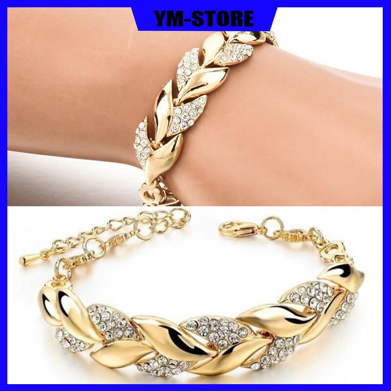 Bracciale foglia d'oro Gioielli da sposa alla moda Bracciale in vetro da donna Bracciale da donna