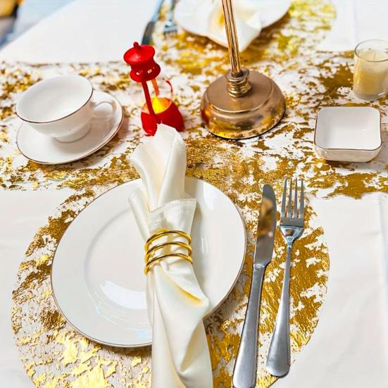 1/4/10Pcs Golden Mesh Table Runner Easy to Clean Metallic Foil Placemats Wedding Party Holiday Dining Table Decor