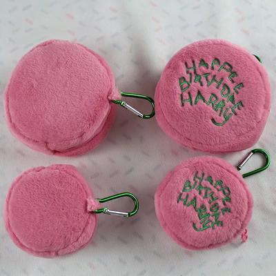 Pink Mini Round Makeup Bag Coin Purse Earphone Card Storage Bag Cute Plush Portable Cake Bag Pouch Storage