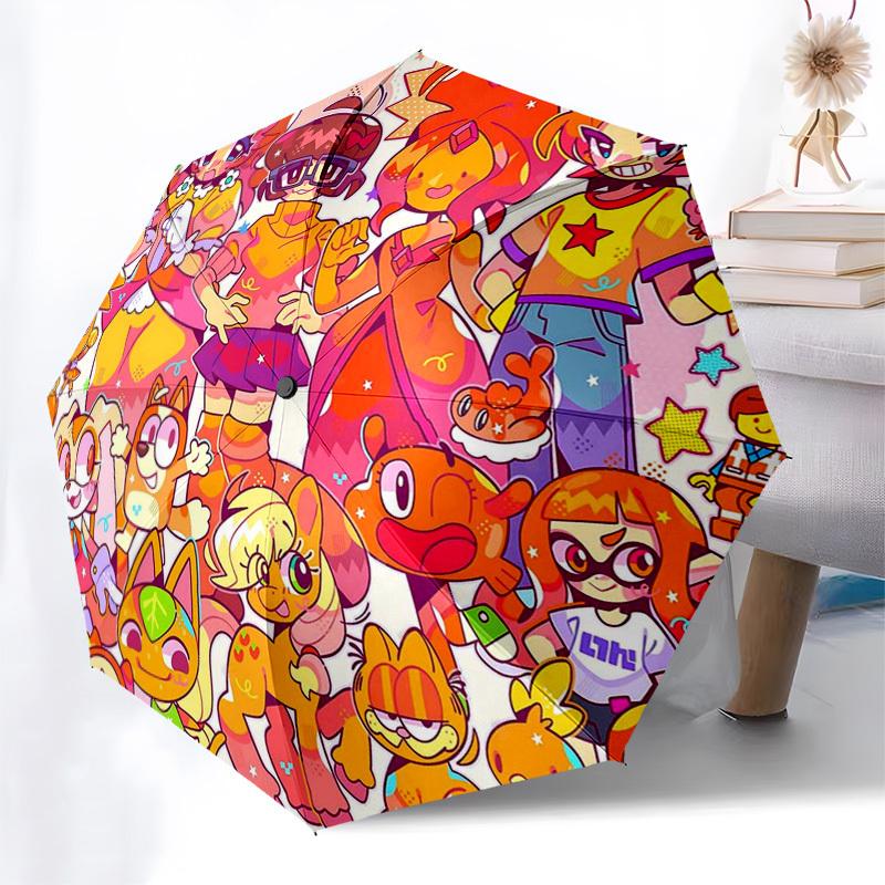 1 pièce Parapluie d'extérieur Rainbow Friends à ouverture/fermeture automatique - Design portable à 3 plis avec structure en fer à 8 baleines, Parfait pour les fans, les voyageurs, le quotidien