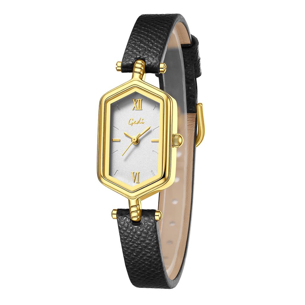 GEDI Vintage Hexagonal Women Watch Fashion Small Dial Quartz Thin Leather Strap Elegant Ladies Casual Dress Watch Reloj De Mujer