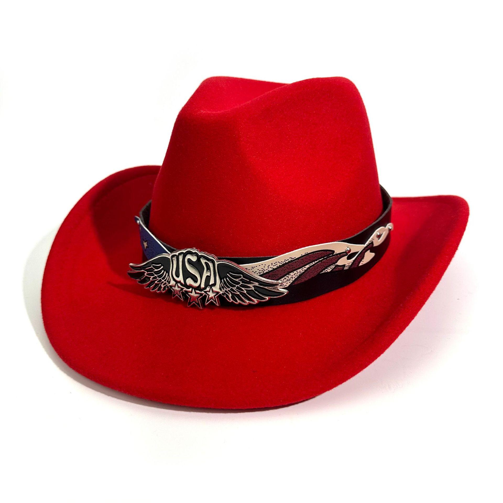 

2026 Hot-selling European and American New Western Cowboy Gift Hat Fashion Roll-brim Jazz Hat Ethnic Style Top Hat M 56-58cm красный