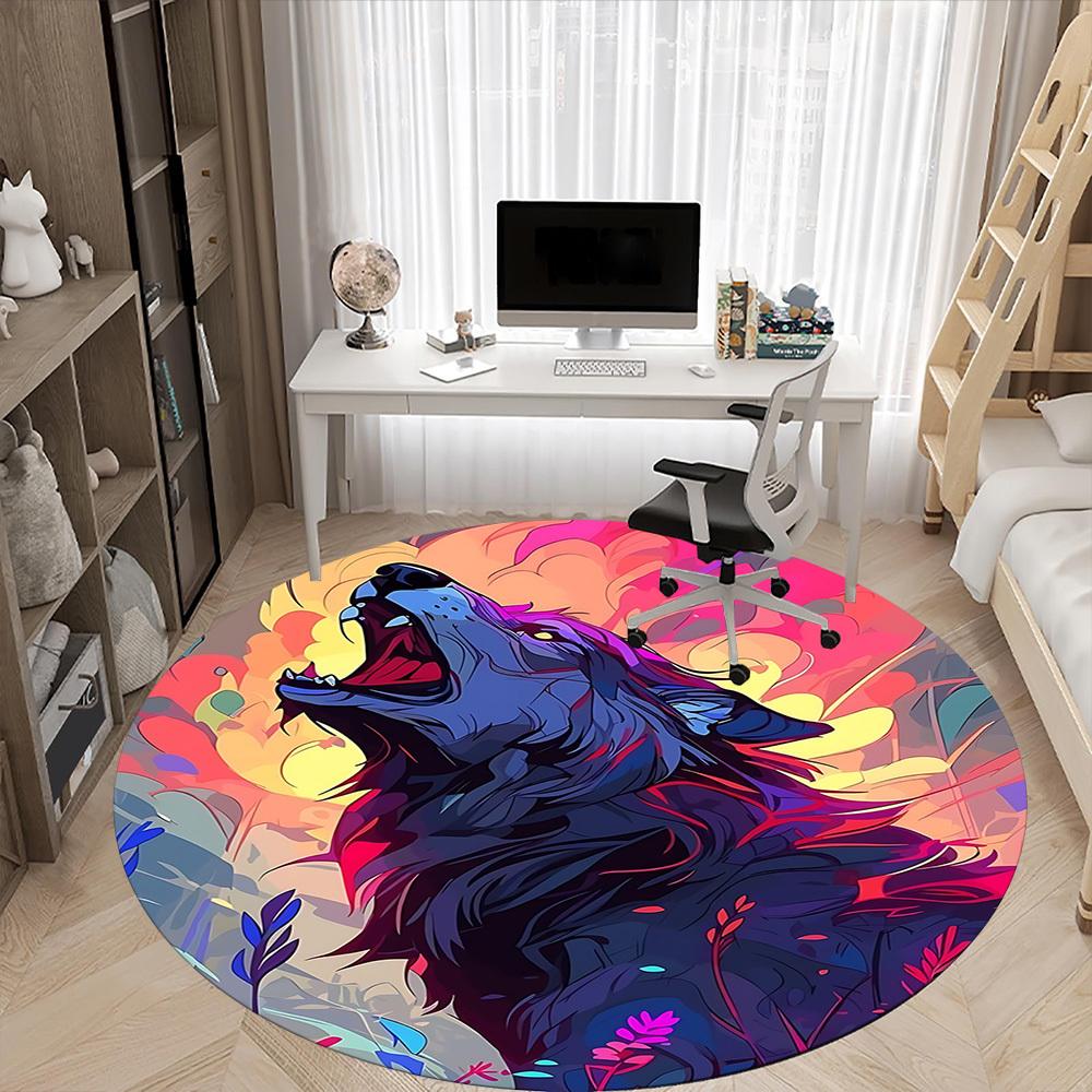 1PC Wolf Fantasy Office Round Area Rug, Mat Suitable For Office, Under Office Chairs Bedroom Living Room Home Decor, Room Deco