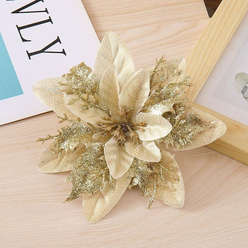 

Рождественские цветочные украшения Блестящие искусственные цветы для рождественской елки, Рождественское украшение для дома 10Pcs золотой