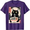 Black Cat Eating RaUnisex Japanese Ukiyo Style Graphic Tee T-Shirt Anime Food Lover Gift