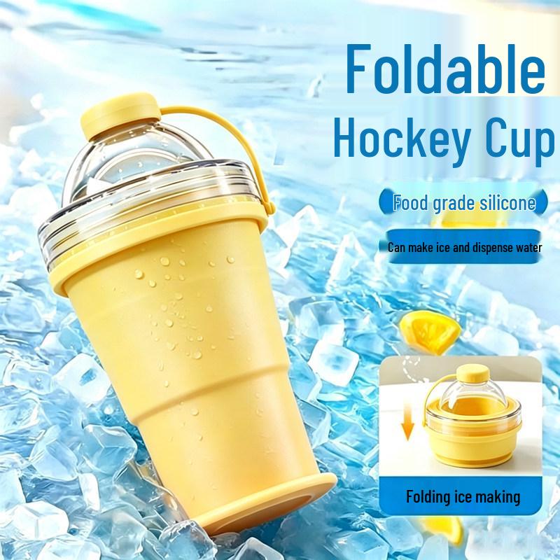 Gradient Silicone Ice Cup with Straw - Portable, Food-Grade, Folding Sippy Cup for Outdoor Summer Use
