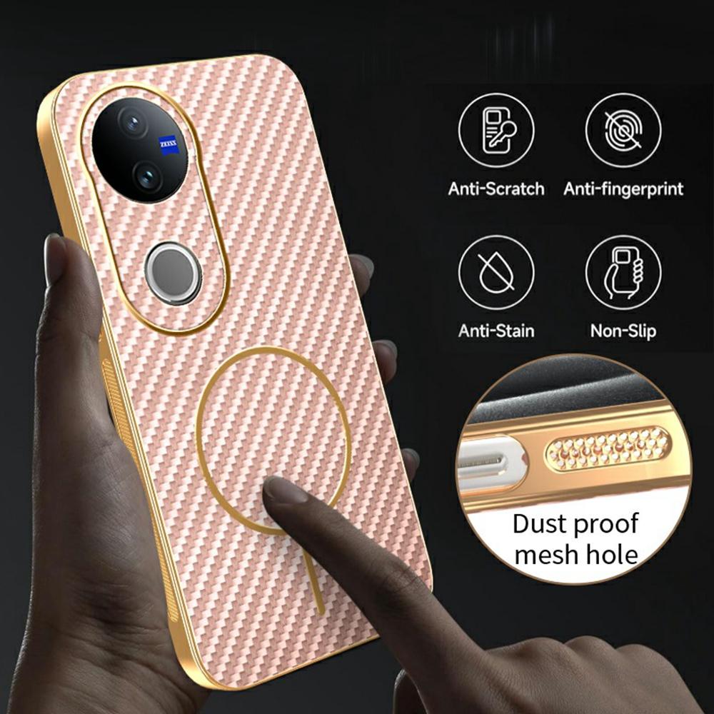 For Vivo V5 Phone Case Carbon Fiber Textured Electroplated TPU Back Cover