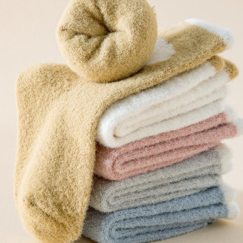 Baby Plush Socks Cartoon Solid Color Newborn Girls Boys Mid Tube Socks Warm Non-slip Floor Sleeping Sock Autumn Winter