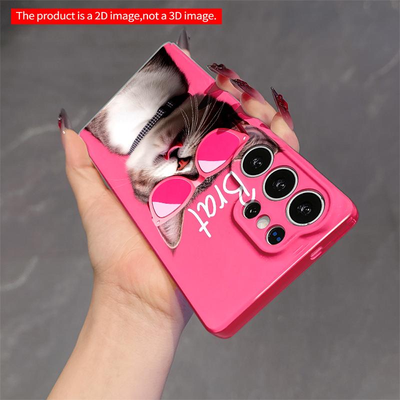 2DFlat Samsung phone case Pink Sunglasses Cat Brat Phone Case Applicable to Galaxy S22 S23 S24 S25ULTRA S26 A12 A13 A14 A15 A16