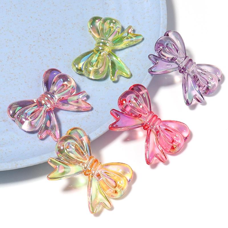 10Pcs/Lot 29×23mm Acrylic Beads Transparent Mixed Color Bow Shaped Loose Beads Diy Phone Chain Headrope Jewelry Accessories