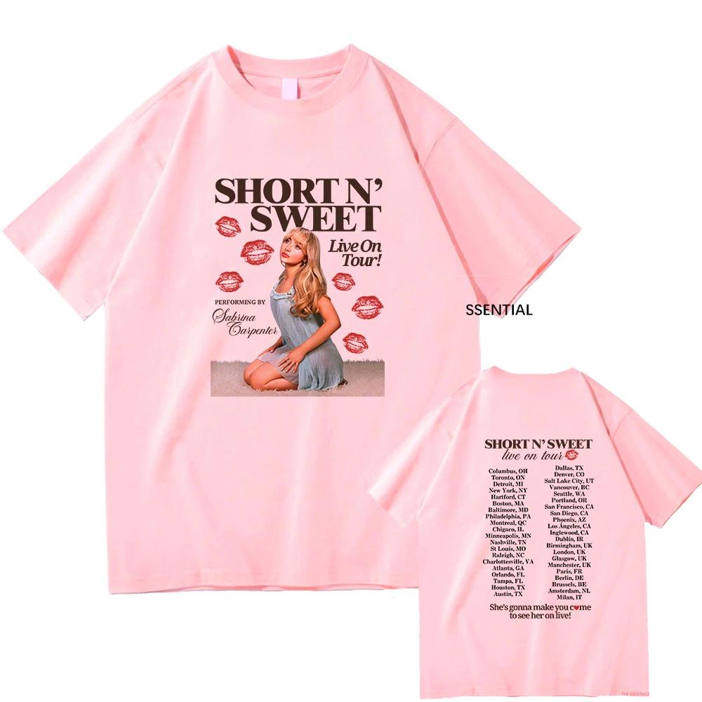 Sabrina Carpenter Short and sweet album Casual Men's Pure Cotton T-shirt Men's clothing Harajuku Vintage neutral cotton patterne