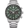 Citizen Eco-Drive Chronograph Green Dial Men's Watch Stainless Steel CA4500-91X Silver Modern Design