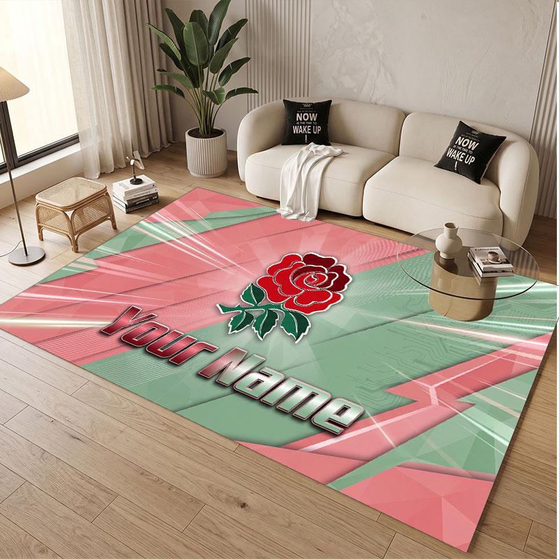 Custom Rug England Rugby Pattern Print Name Text Soft Non‑Slip Floor Carpet for Home Indoor Decoration