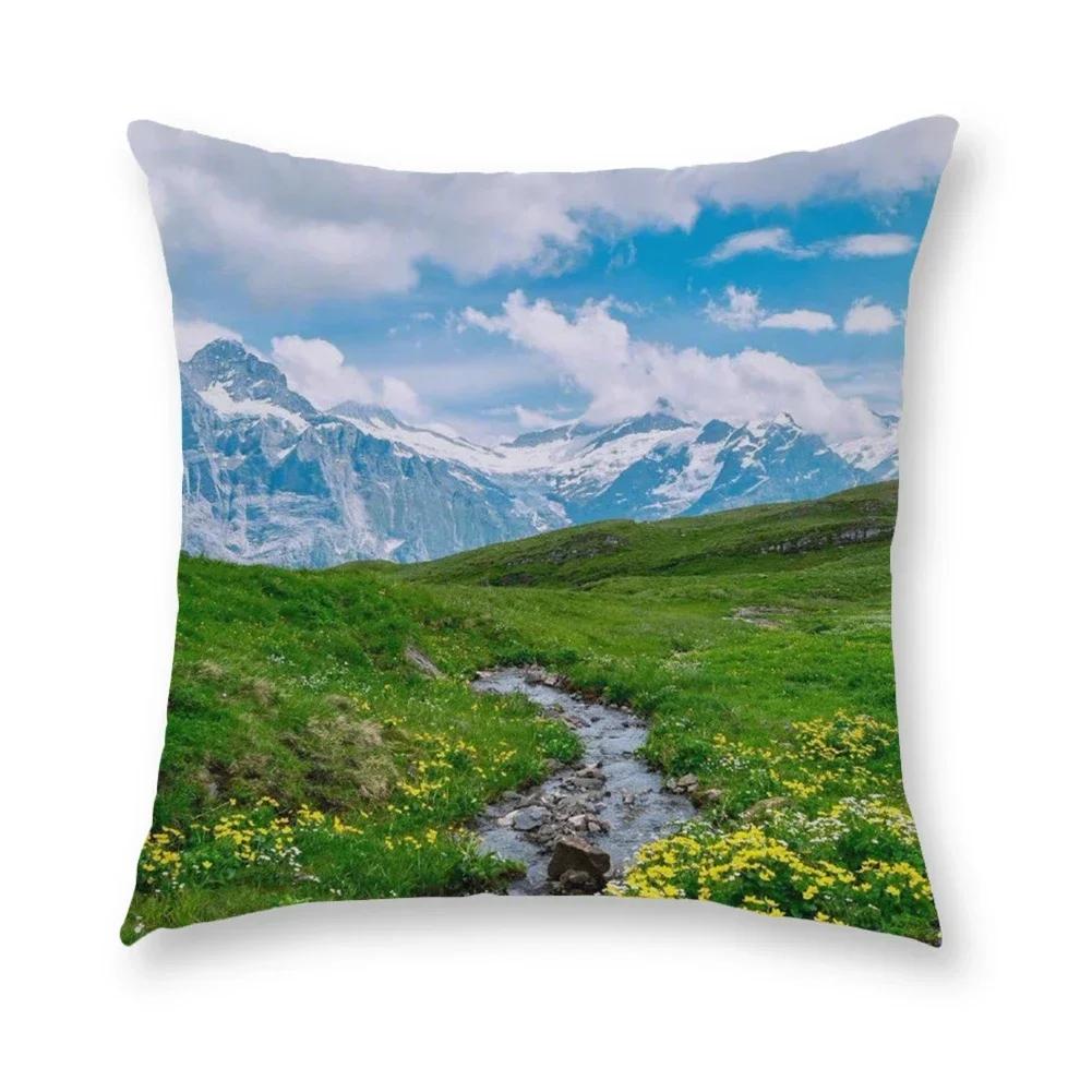 Blue Sky Grassland Square Cushion Cover Soft Pillow Case Bedroom Sofa Car Chair Home Decorative Pillowcases 45X45Cm