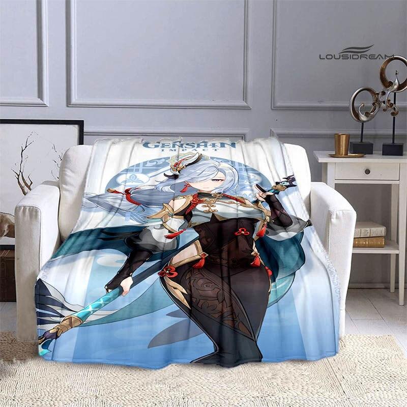 Deka Genshin s kresleným potiskem flanelová měkká a pohodlná deka rozkládací pohovka, kterou musíte mít jako dárek k narozeninám