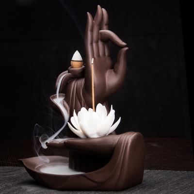 Interior de mesa cerâmica feng shui artesanato buda mão backflow queimador incenso zen jardim decoração suporte incenso oke cachoeira
