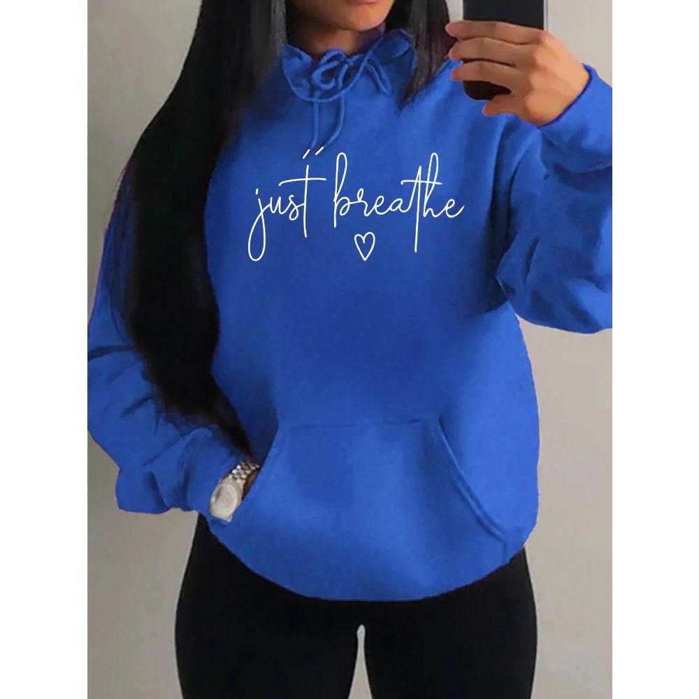 Just Breathe Love Art Letter Design Women Hoody Trendy Fleece Hoodie Autumn Pocket Hoodies Multicolor Soft Streetwear