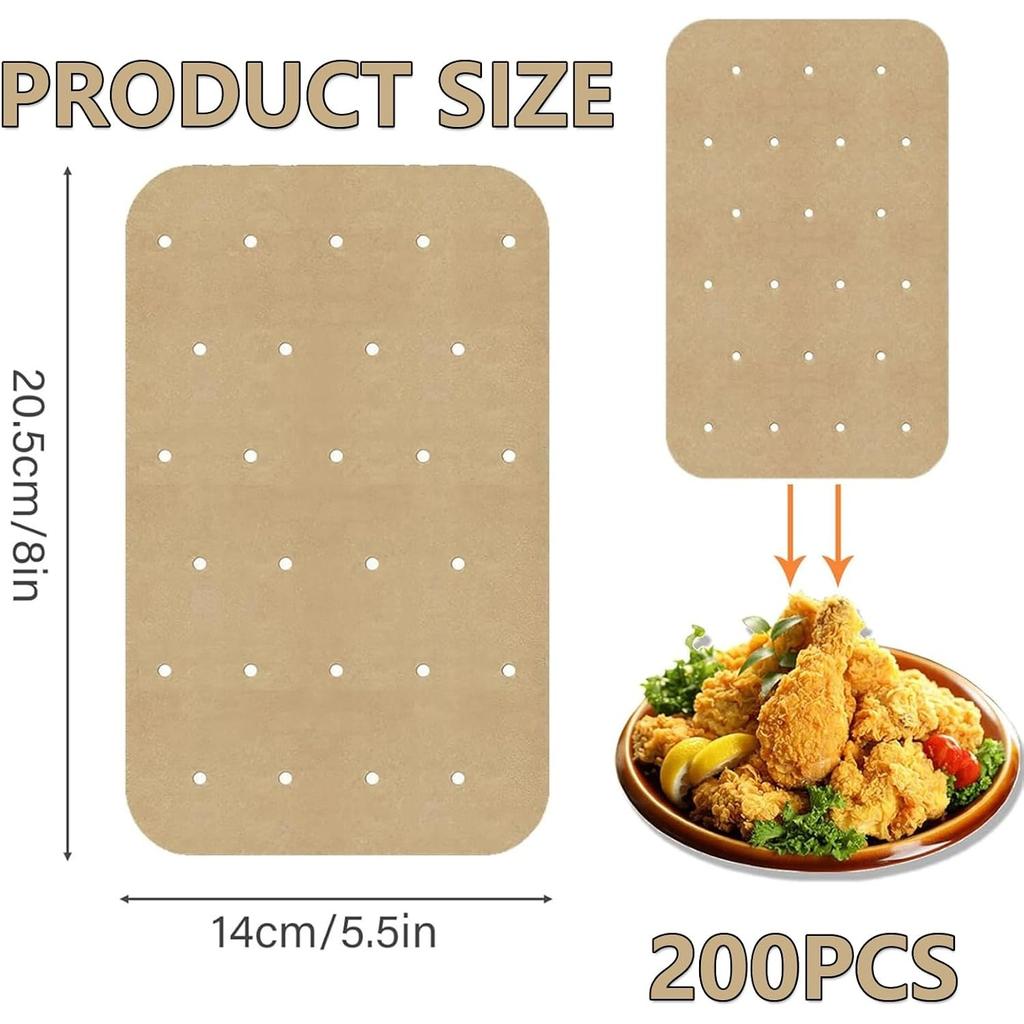 Air Fryer Paper Liners, Non-Stick Perforated Baking Liners Disposable, Rectangle Cooking Unbleached Dual Parchment Papers Compatible with Ninja