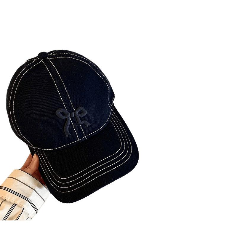 Women's original versatile sweet bow embroidered baseball cap, spring and summer Korean style plaid duckbill cap that makes the face look smaller