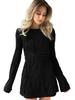 Women's Autumn Solid Color Round Neck Wavy Stripe Long Sleeve Bodycon Dress