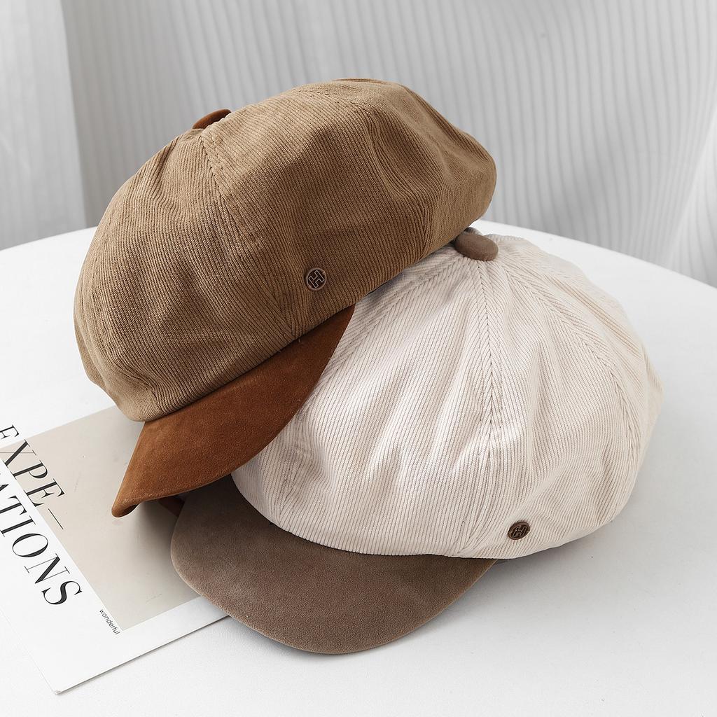 Retro corduroy splicing fashion octagonal hat women's autumn elegant versatile newsboy hat temperament show face small cap