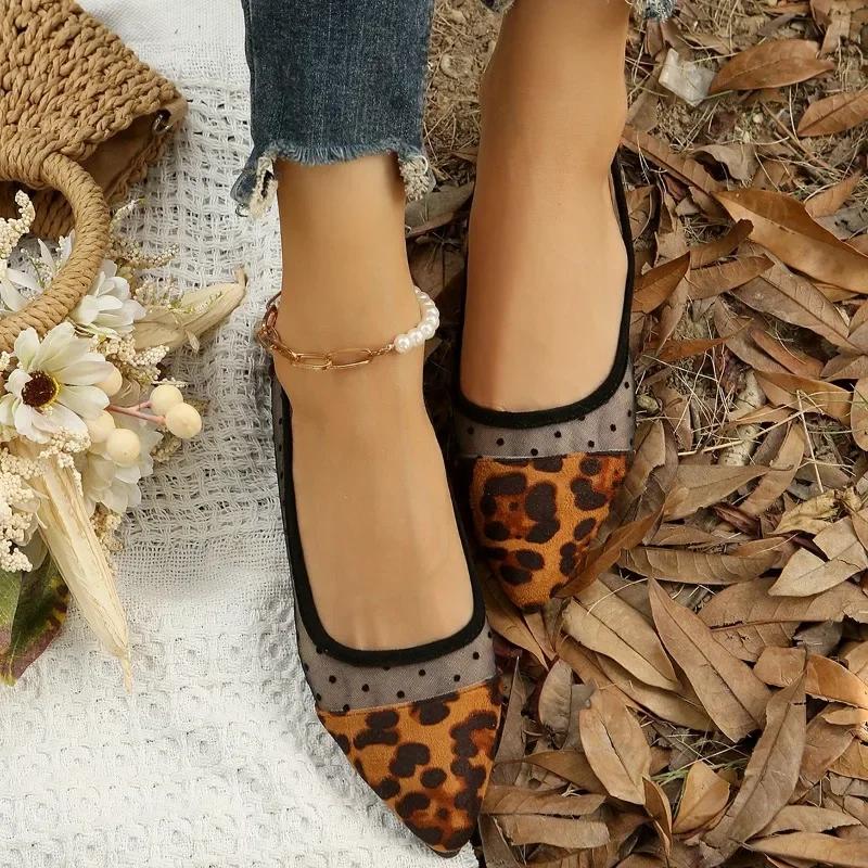 Fashion Soft and Comfortable Women's Flat Shoes Classic Pointed Toe Ladies Leopard Print Shoes Women Work Shoes Comfortable for Work
