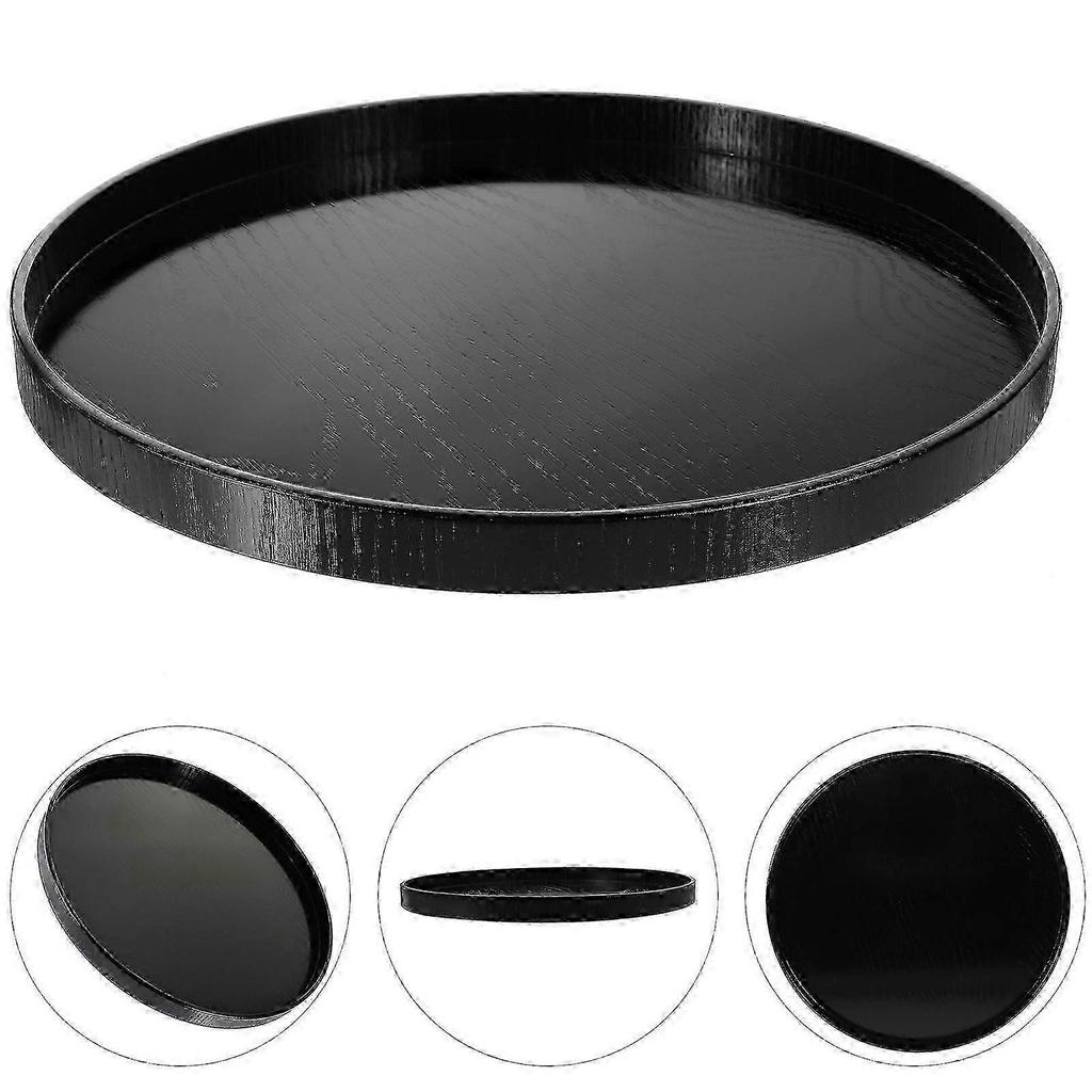 Round Tea Tray Wooden Serving Tray for Storage Black Color