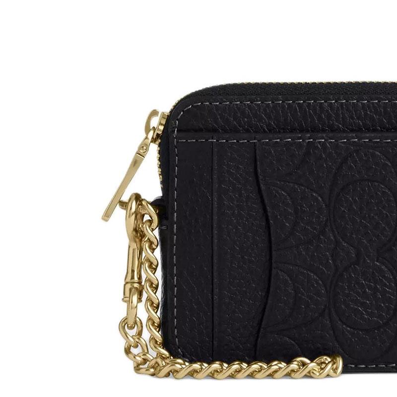 Coach Signature 11 Dog Leash Clip Wristband Pebbled Leather Card Holder Women's Black Black