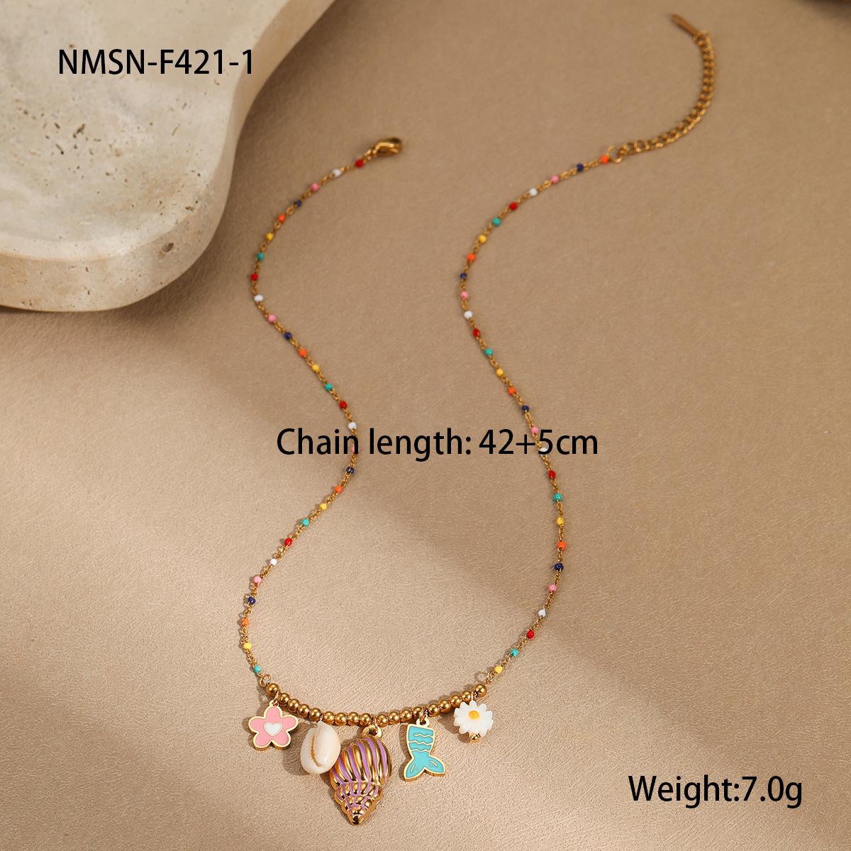 GEMCHIC Women s Colorful Ocean Charm Necklace Stainless Steel Seashell Pendant Chain Summer Fashion Jewelry 18K