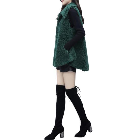 Women's Fuzzy Faux Fur Vest Sleeveless Lapel Fleece Jacket Winter Warm Open Front Cardigan with Pockets